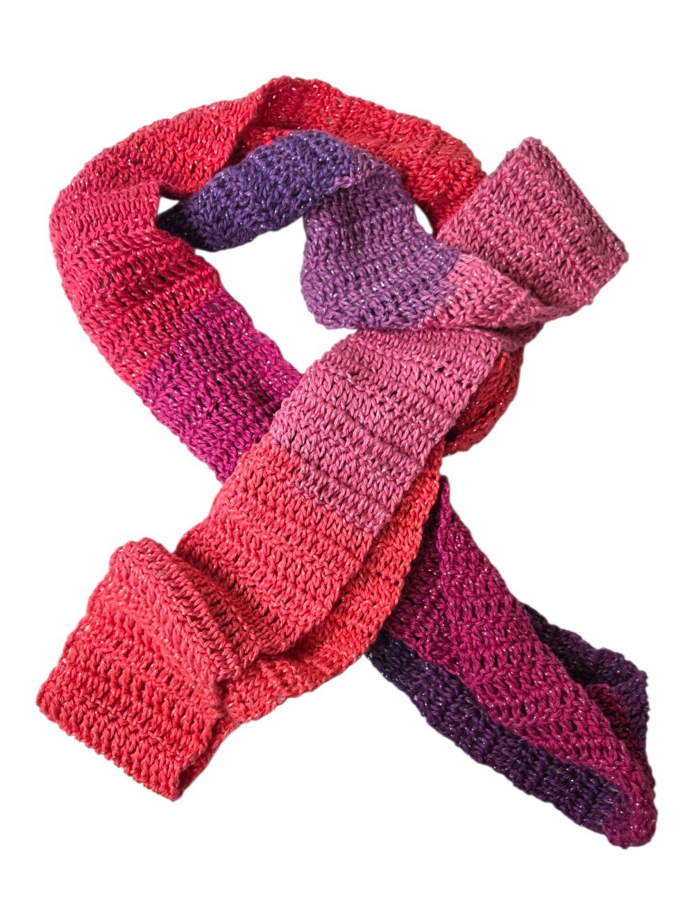 Handmade Double Crochet Colorful Infinity Scarf Pink Purple Ombre Sparkle Cotton - Picture 9 of 12